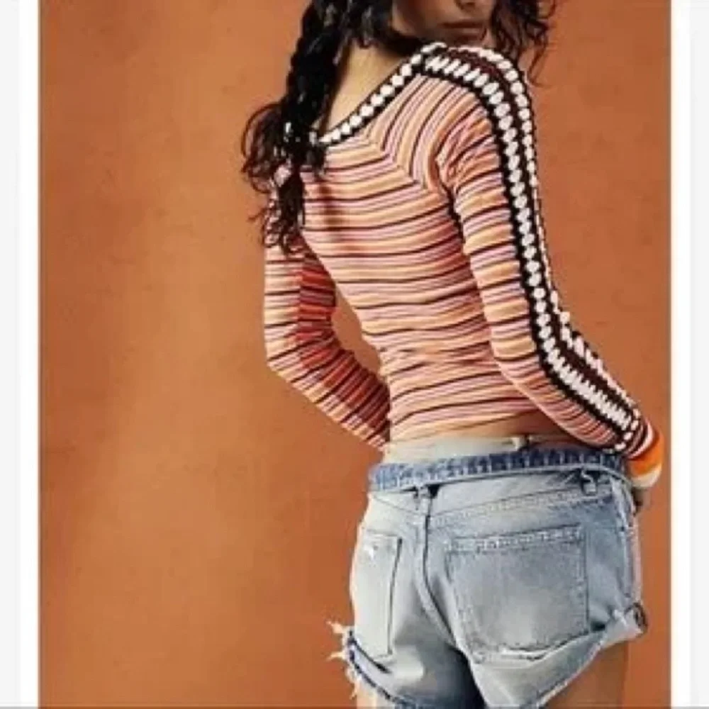 Free People Sunny Day Cuff Waffle Blouse With Crochet - Picture 4 of 9